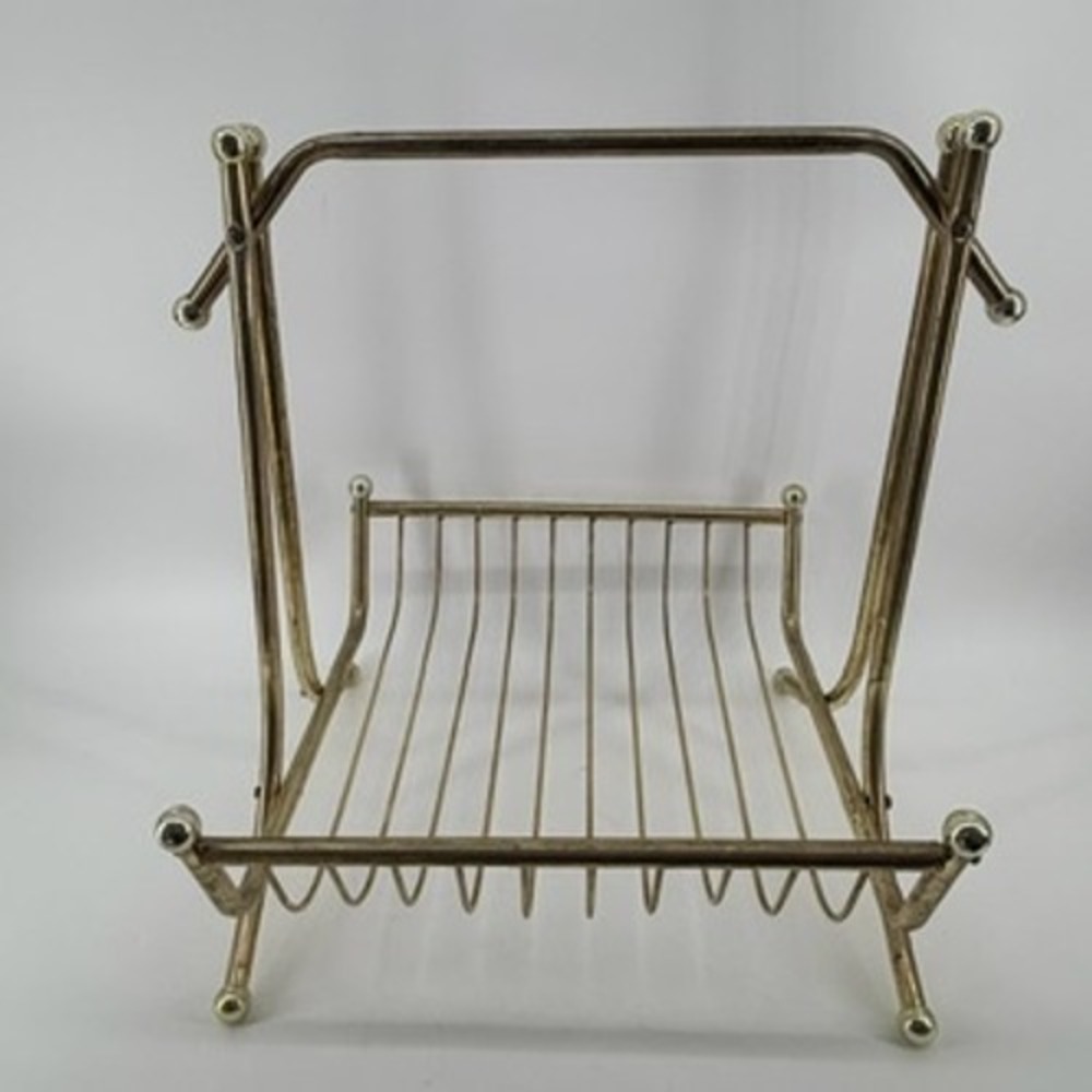 Vintage Mid Century Modern Gold Wire Magazine Rack Brass Tone Record Holder MCM